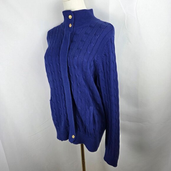 LRL Lauren Active Ralph Lauren Sweater Large Blue Cable Knit Cardigan Zip Preppy - Picture 5 of 12